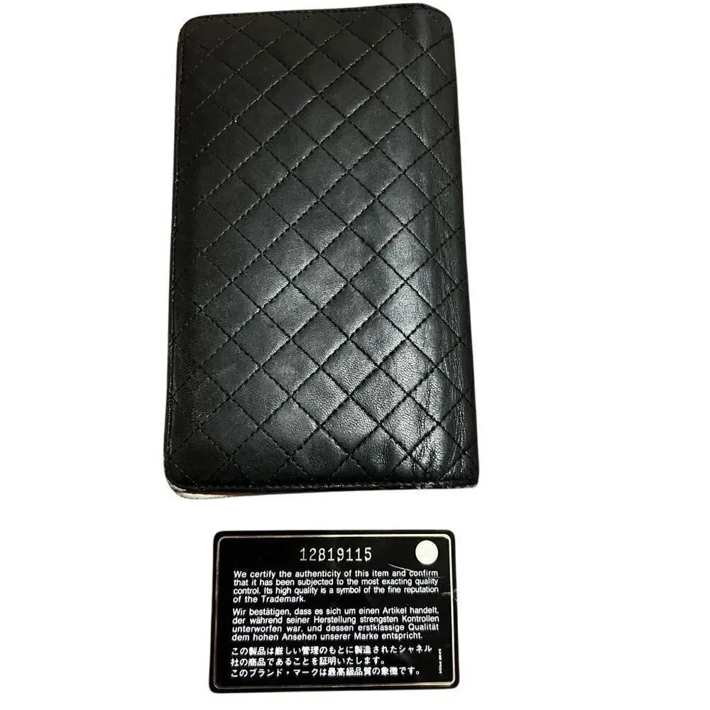 Black pink Chanel lamb skin long quilted bifold wallet card holder